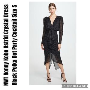 Ronny Kobo Astrid Crystal Dress Black Polka Dot Party Cocktail Size S